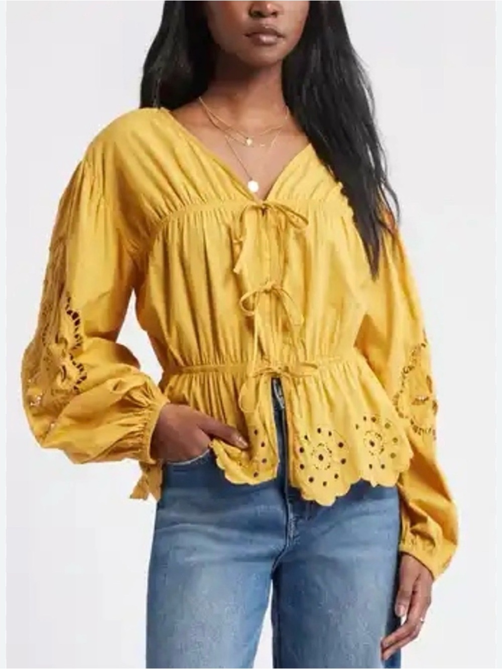 Treasure & Bond Mustard Eyelet Peasant Tunic